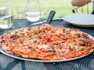 Pizza on a restaurant table